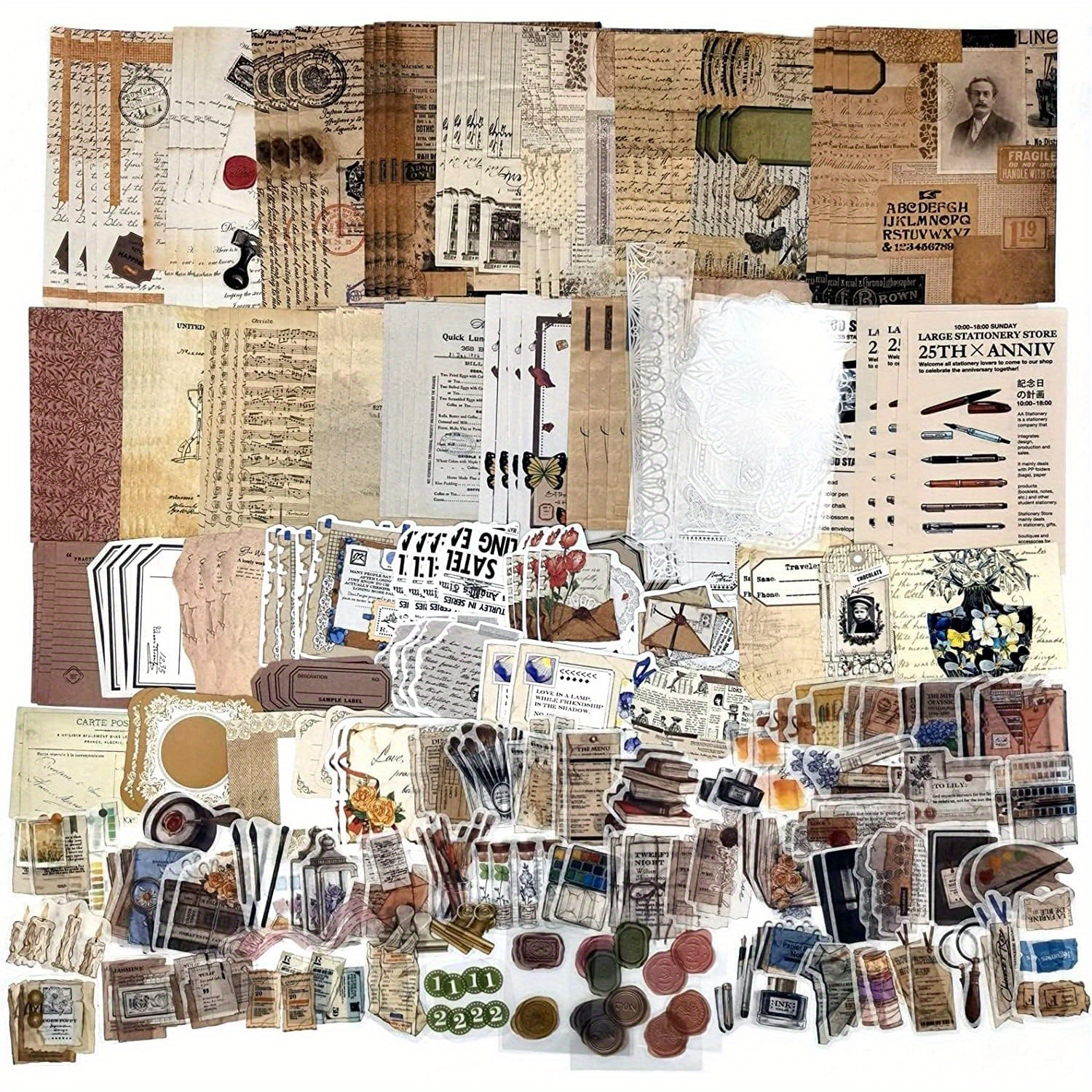 Image of Vintage Sticker Set: 260pcs Retro Scrapbooking Accessories, Decorative Paper For Journaling And Crafting