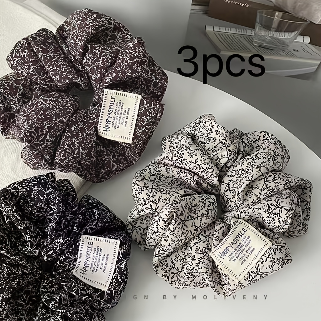TEMU Lot de 3 Chouchous Noirs et Blancs à Floraux, Bandeau Cheveux Femme - Bandeau Léger et Respirant, Coutures Ferme et Durable, Accessoire Cheveux