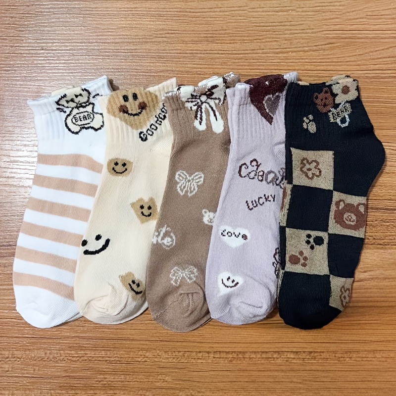 TEMU 5 pares de calcetines cortos para mujer Bear