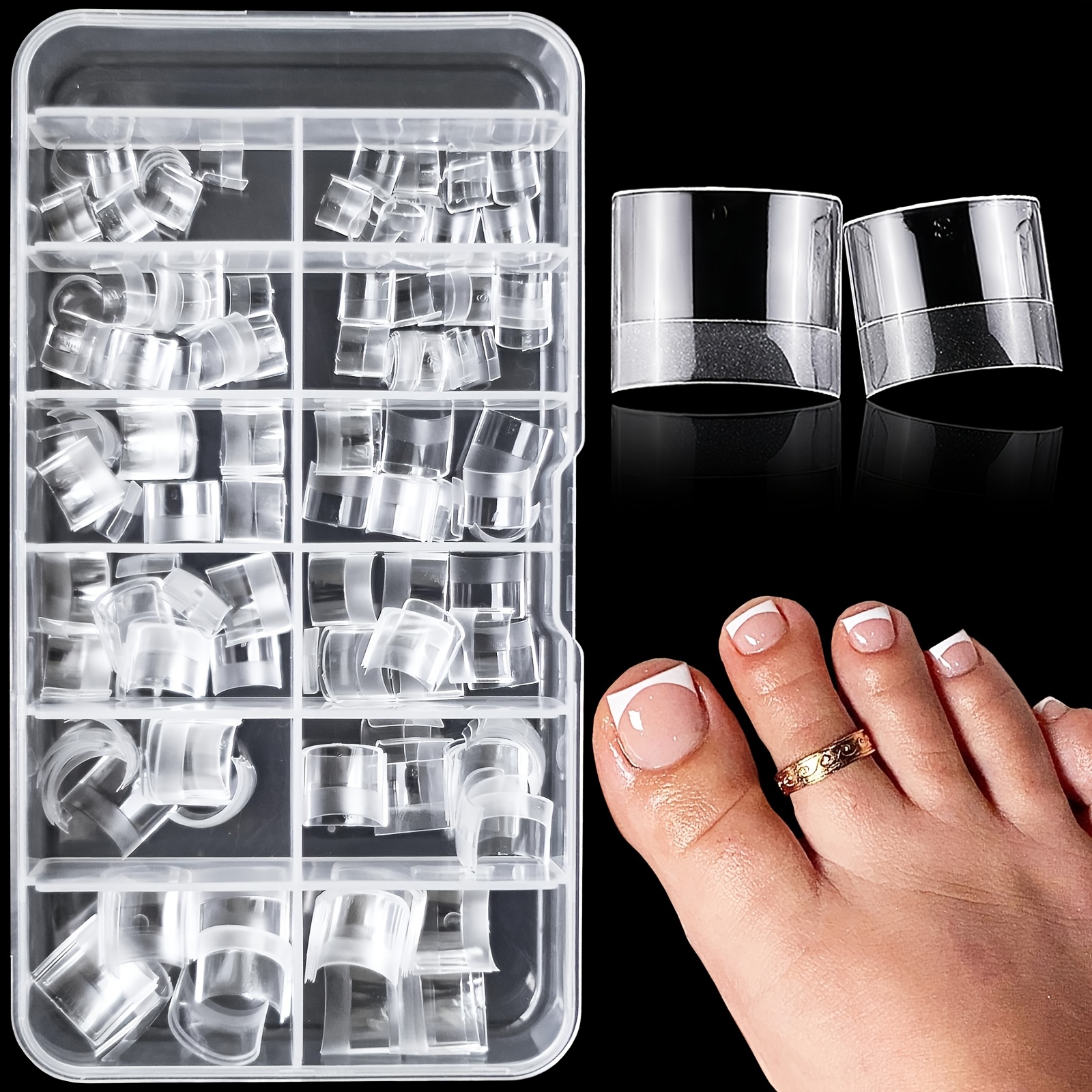 Image of 240pcs Soft Gel X Toe Nail Tips Short Fake Toenail Tips Square Fake Toe Nail Tips For Toes Press On Toenails, Clear False Toe Nail Press Ons