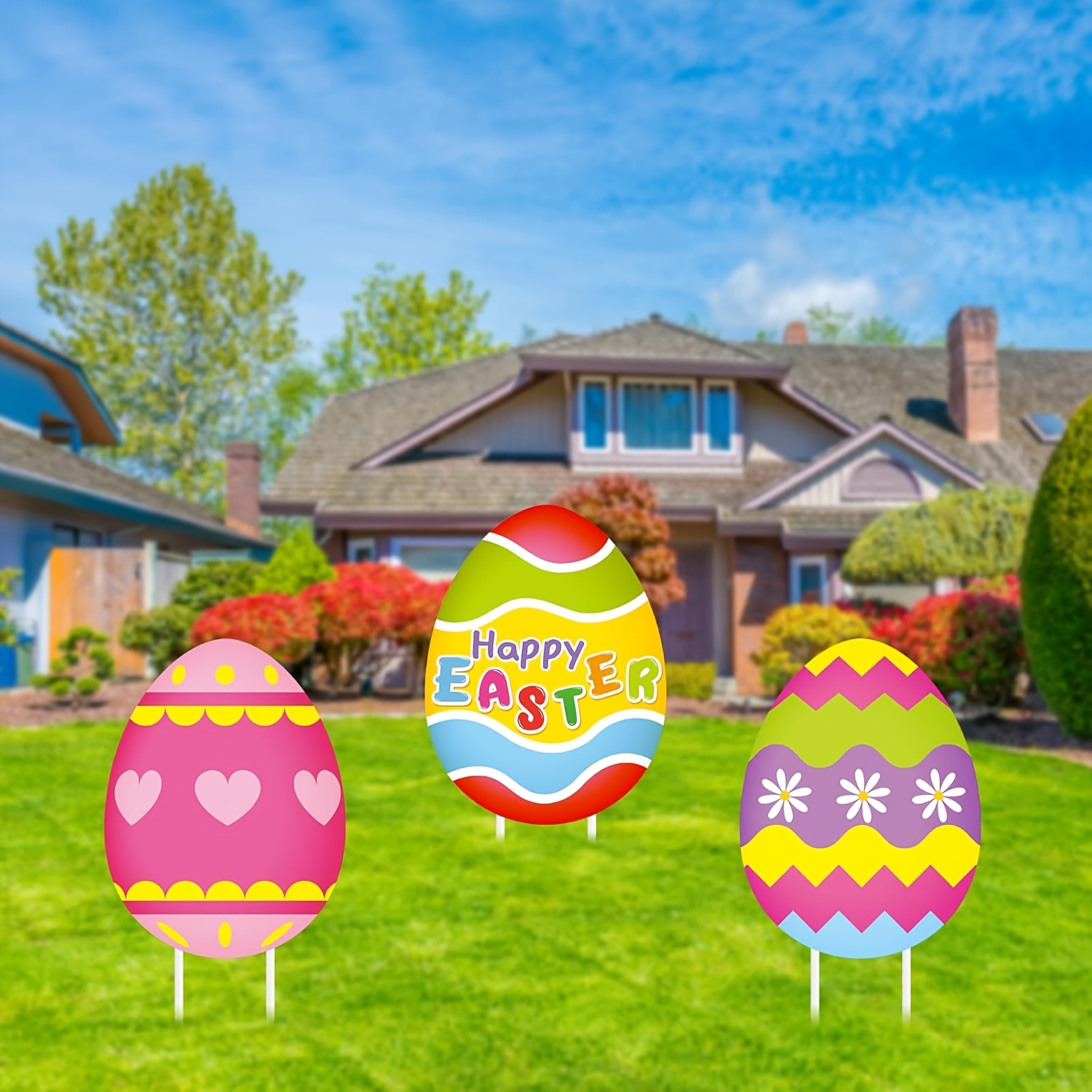 

3-pack Easter Yard Signs, Plastic Outdoor Decorations With Stakes, Pole Mount, , For Lawn And Garden Pathway Decoration