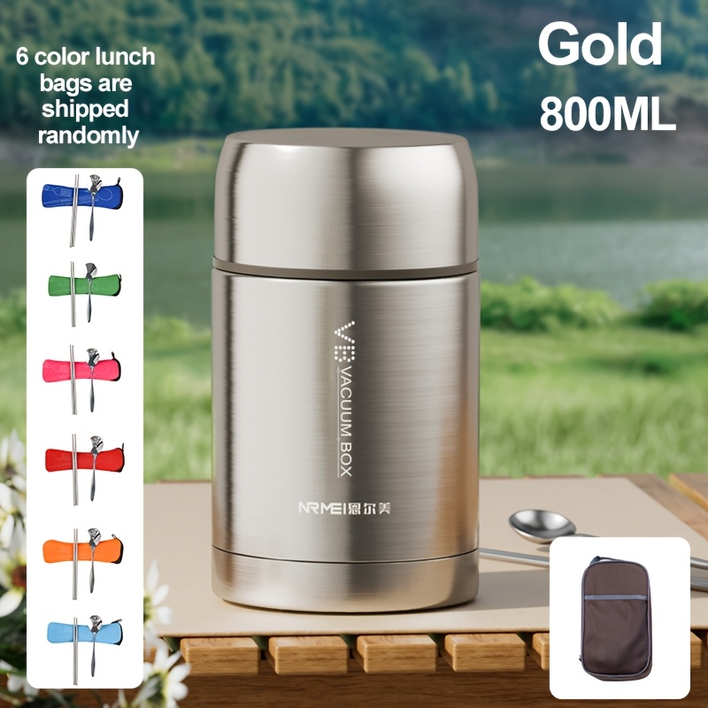 Hot Food Insulated Bottle, 27oz, Soup Insulated Bottle With Foldable Spoon, Stainless Steel Vacuum , Leakproof, 12 Hours Hot/cold