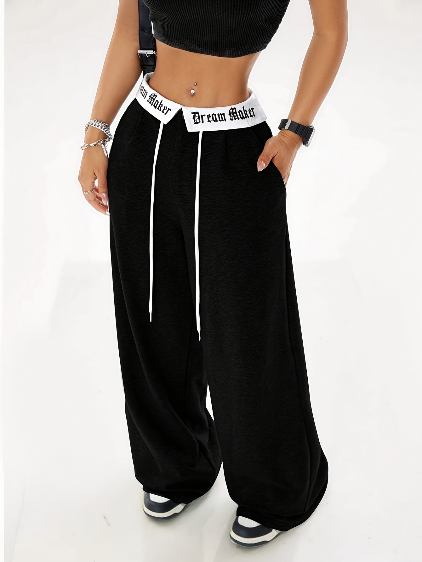 Women'S Summer Hip Hop Graphics Color-* Wide Leg Sweatpants, Back to Clothes