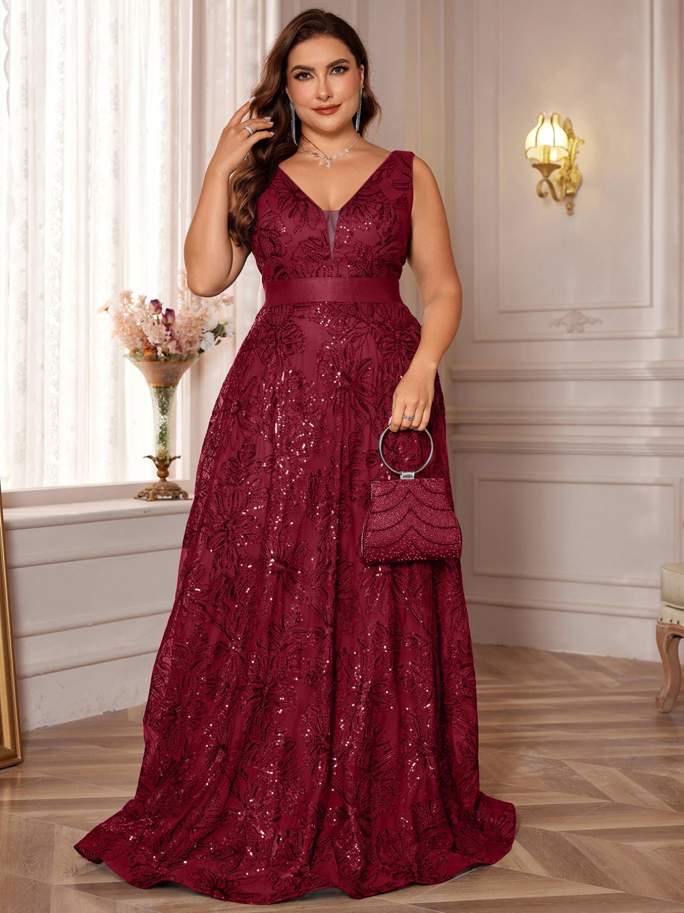 plus size spring formal dresses Plus Size Long Flowy Prom Dress With Lace Bustier And Corset Back main image 1