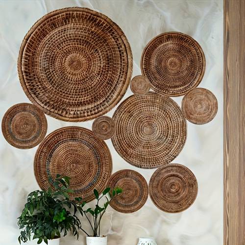 creative free combination personalized rattan woven round wall stickers decorate hotels homestays offices courtyards bedrooms living rooms kitchens restaurants self paintings removable pvc wall stickers
