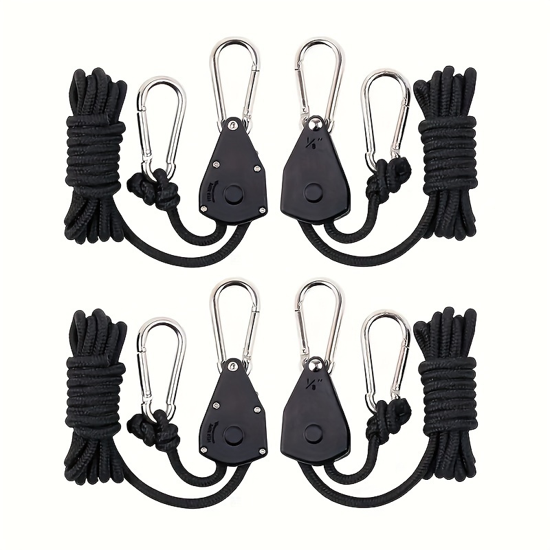 TEMU 4pcs Adjustable Camping Wind Rope Pulley Tie Down With Carabiners - Heavy Duty Adjustable Wind Rope For Tent, Canopy, Tarp