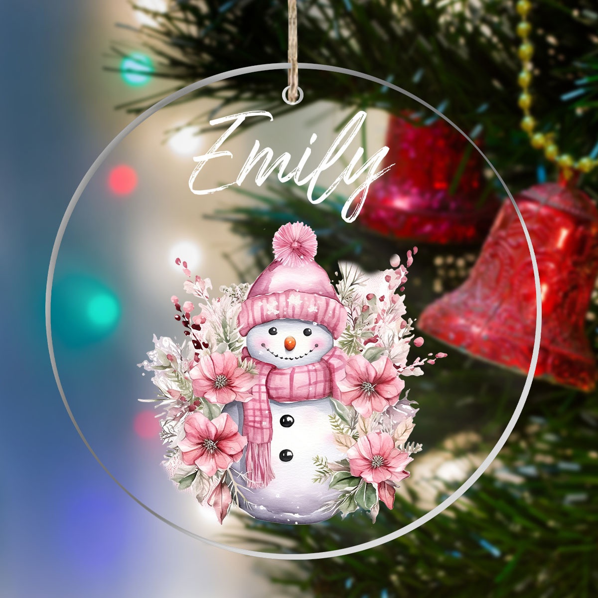 TEMU Custom Acrylic Pink Snowman Christmas Ornament - Personalized Name Pendant Tree Decor, Gift For , Christmas Decorations