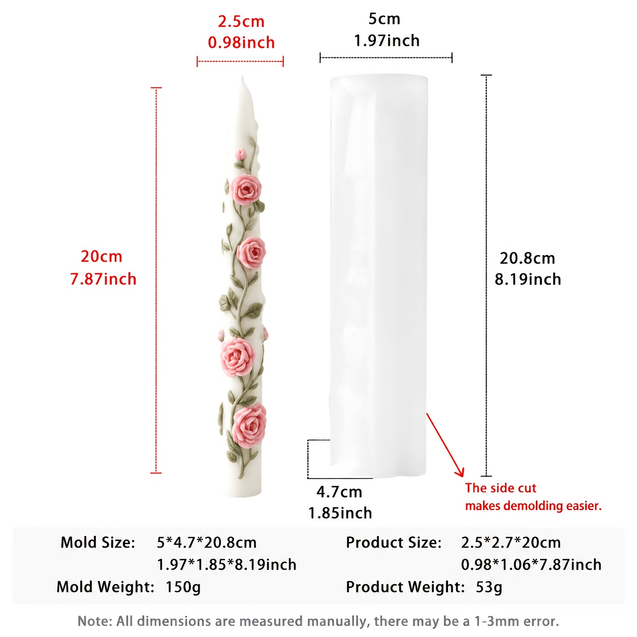 TEMU Stampi per candele, 1 pz Stampo in silicone rettangolare con a rosa, per decorazioni domestiche e creazione di candele profumate, da sformare,