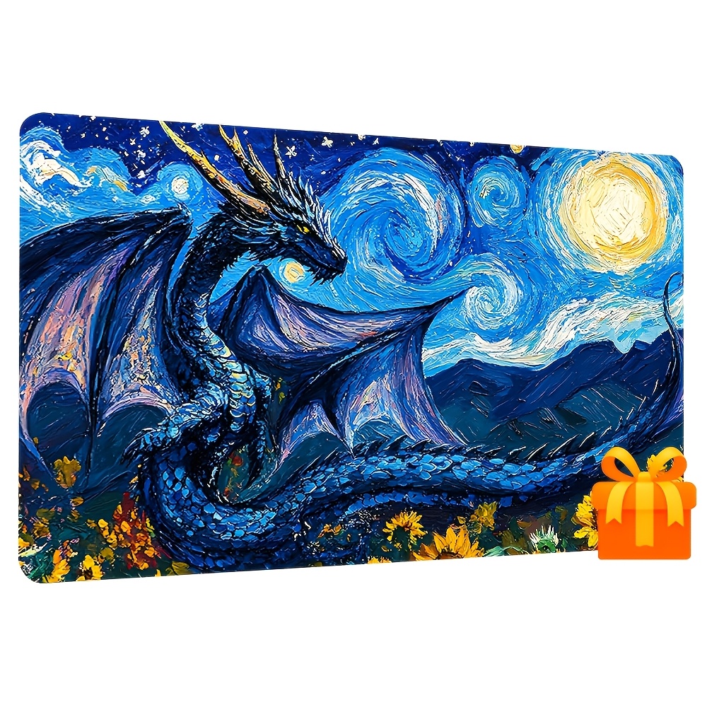 TEMU Dragon In Starry Night Playmat Mat, Compatible For Trading Card Game, Tabletop Gaming, Gaming Accessory, Non-slip Rubber Desk Mat For Keyboard
