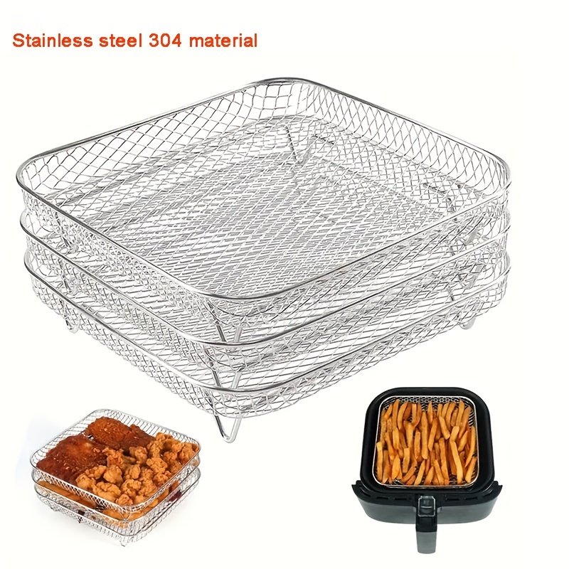 304 stainless steel air fryer additions square air fryer racks multi purpose air fryer additions steam racks stainless steel stackable racks dehydration racks grilling baskets grilling racks drainage baskets food frying baskets