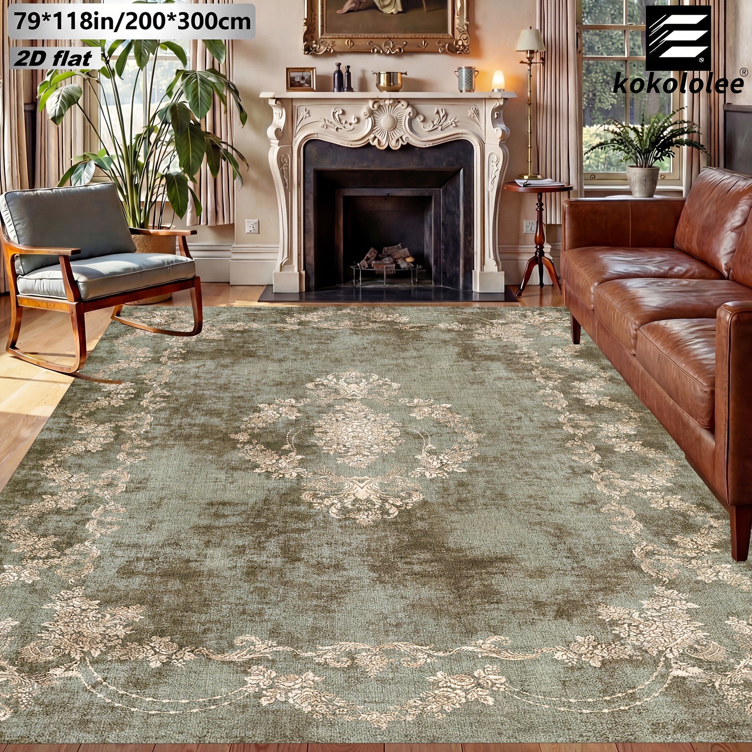 TEMU 1pc Of 2d Flat Kokololee Luxury Velvet Area Rug Featuring A , Equipped With A Non-slip Backing And Machine Washable, Made From 100% Polyester