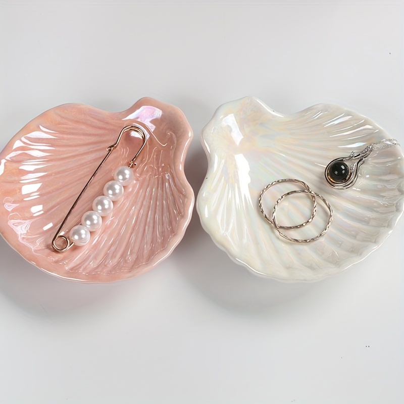 

Ceramic Shell Jewelry Dish, Elegant Seashell Design Trinket Tray For Display And Storage