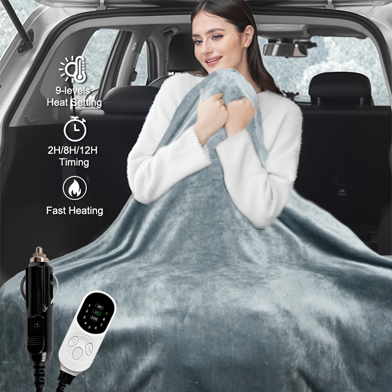 12V Heated Car Electric Blanket, Portable Fleece Cover Shawl with  Adjustable Temperature Settings, Auto Shut-Off for 2/8/12 Hours, Suitable  for Car