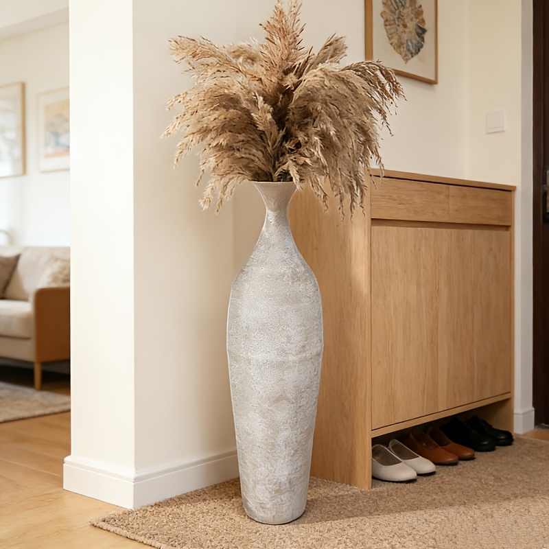 Metal Tall Floor Vase 58.93 cm Large Bohemian Vase for Pampas Grass - White Slim Decorative Vase, Vertical Rustic Farmhouse Large Vase, Ideal for Living Room, Indoor Fireplace & Home Decor Corner