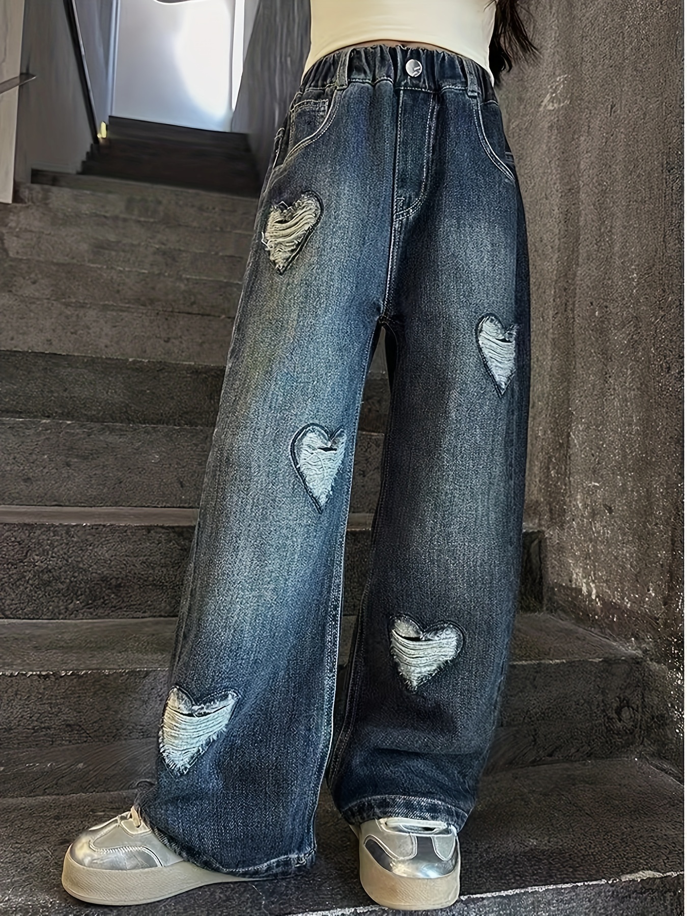 ☆25SS☆Heart Patches Jeans/KIMHEKIM☆ Blue Heart Puzzle Stamped Jeans by KIMHĒKIM on Sale