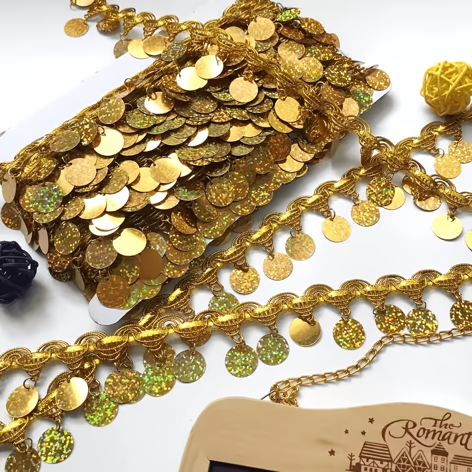 Vintage Golden Coin Sequin Embroidery Lace Trim for DIY Projects