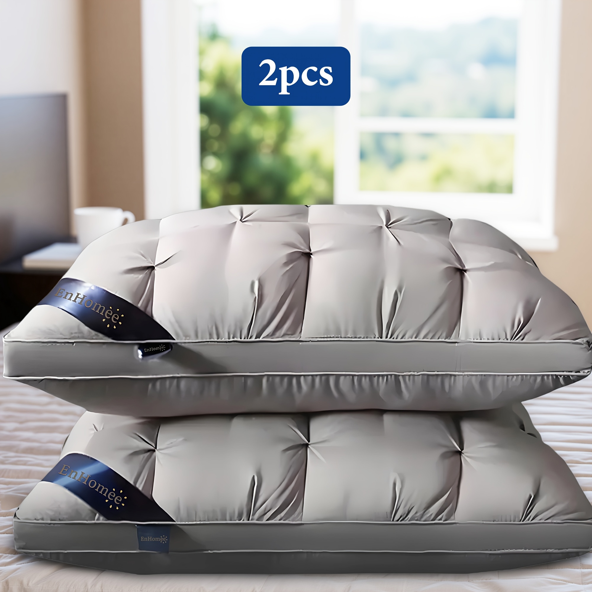 TEMU Hotel Three-dimensional Pillow, 900g, 2-pack, White