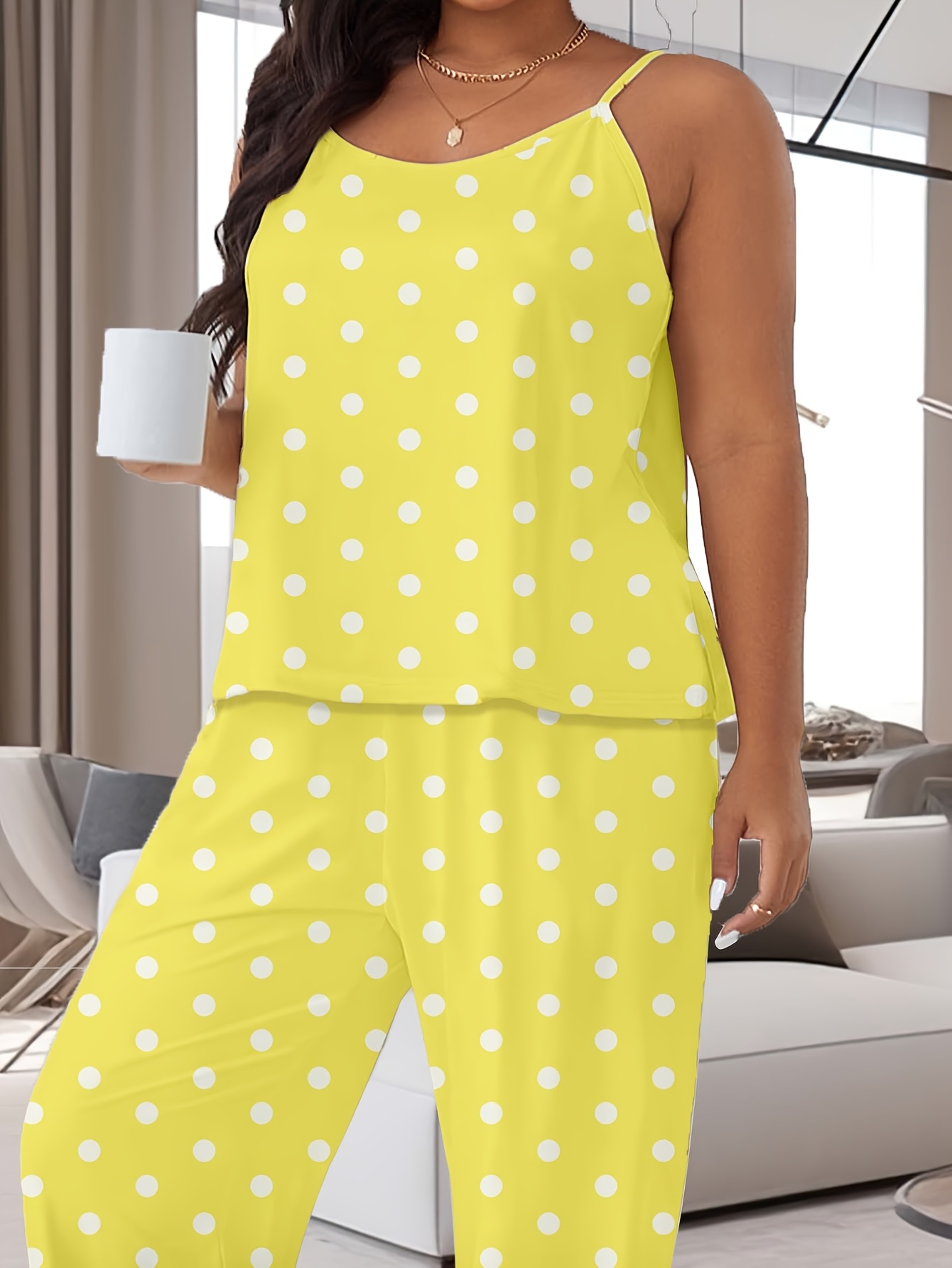 Conjunto de pijama de talla para mujer, con estampado de sin y  diseño de piernas anchas elástico ropa