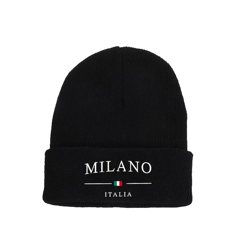 

Elegant Black Knit Beanie With " Italy" Print - Casual, Lightweight Winter Hat, Polyester & Acrylic , , Knit Hat