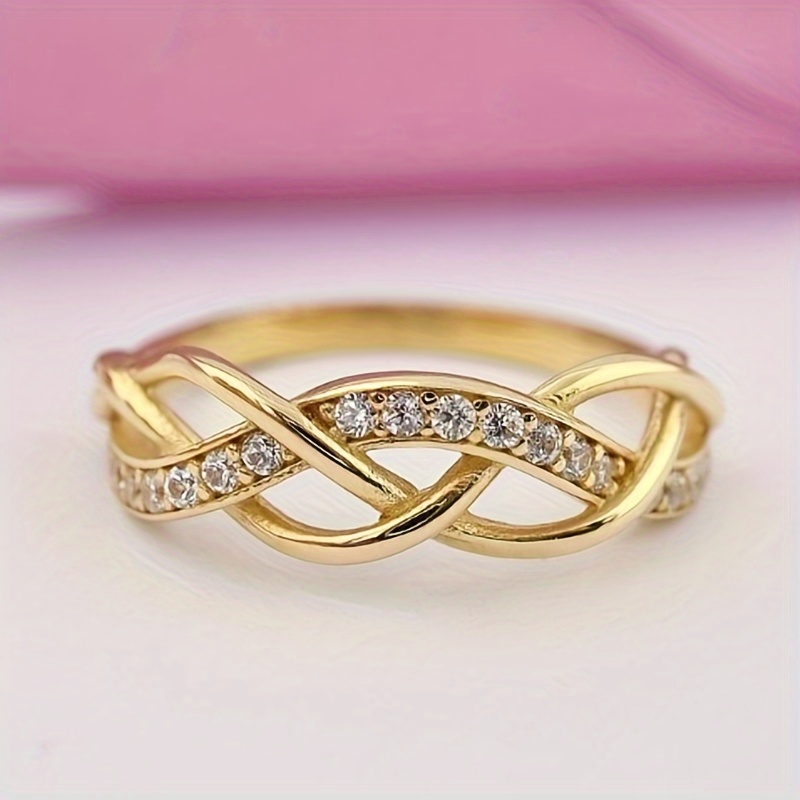 CZ Golden Tone Knot Ring Wide Band for Everyday & Party