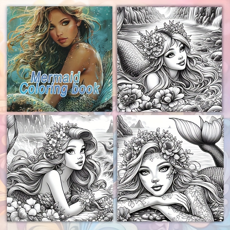 Image of Mermaid Coloring Book For Adults - 20 Pages Of Thick Paper With Vibrant Underwater Designs, Relaxing Creative Activity, Perfect Gift For Birthdays And Festivals