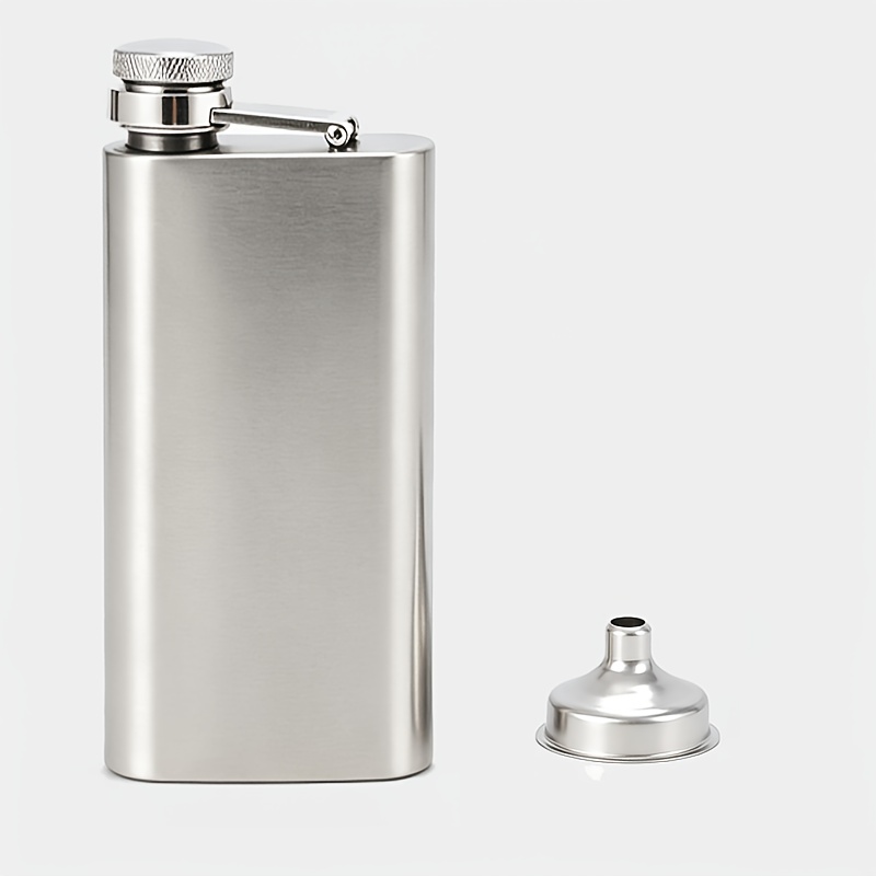 TEMU 1 Set: 1 + 1 Funnel, 5oz 304 Stainless Steel , Outdoor Camping Portable Flat Water Bottle, Household Portable Small , Sealed Leak-proof Liquor ,