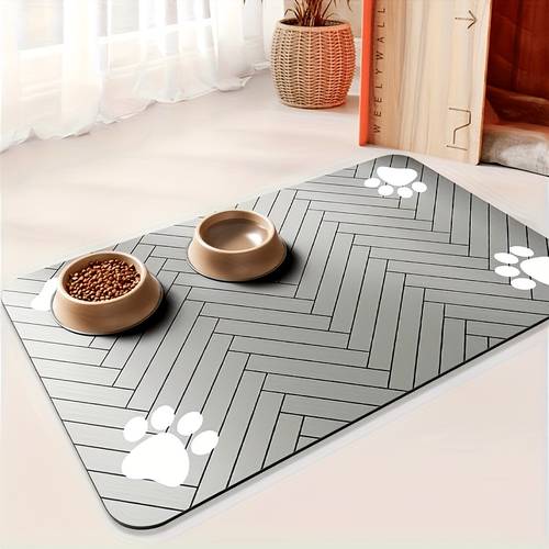 item picture geometric paw print dog food mat non slip quick absorbing pet bowl mat rectangular design suitable for small to medium dogs durable pet accessory