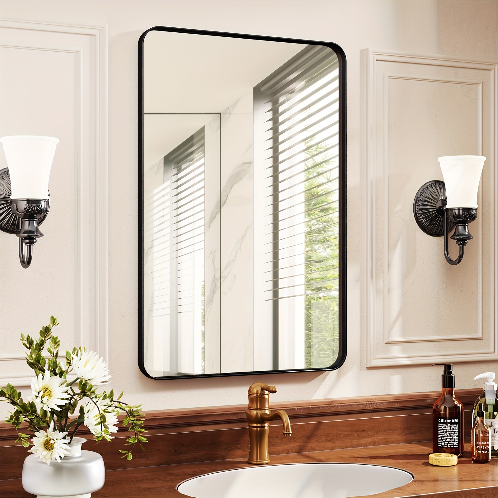 TEMU 90x60cm, Rounded Rectangular Bathroom Mirror, Bathroom Wall Mirror, Makeup Mirror, Tempered Glass, Suitable For Bathroom, Bedroom, Hotel, Gift