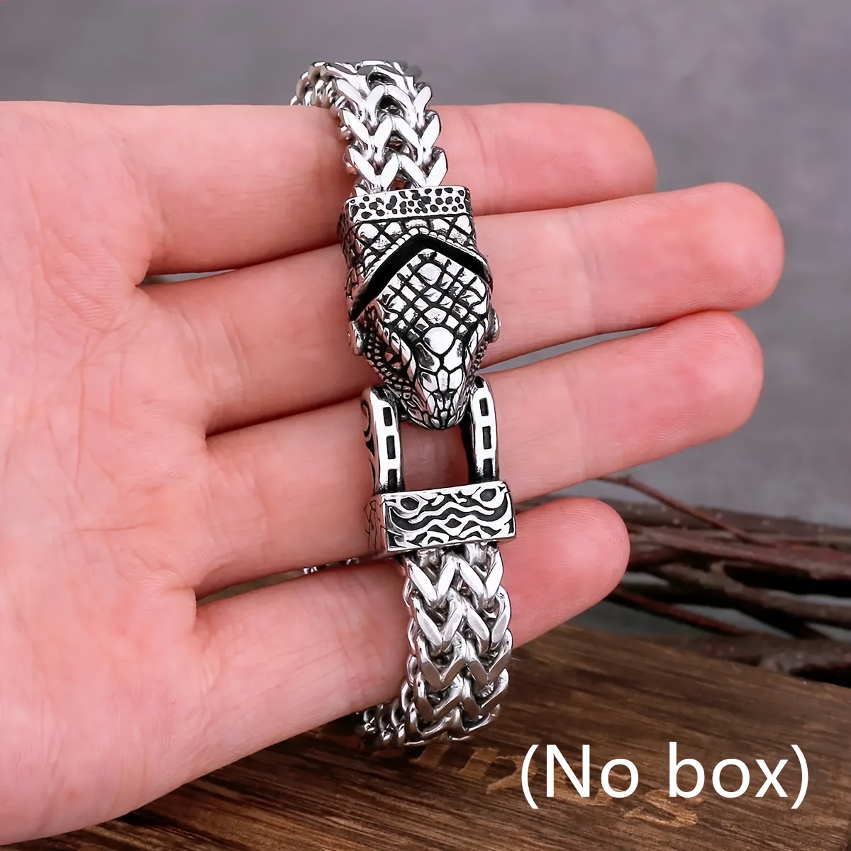 Fade Resistant Stainless Steel Viking Snake Head Bracelet for Men
