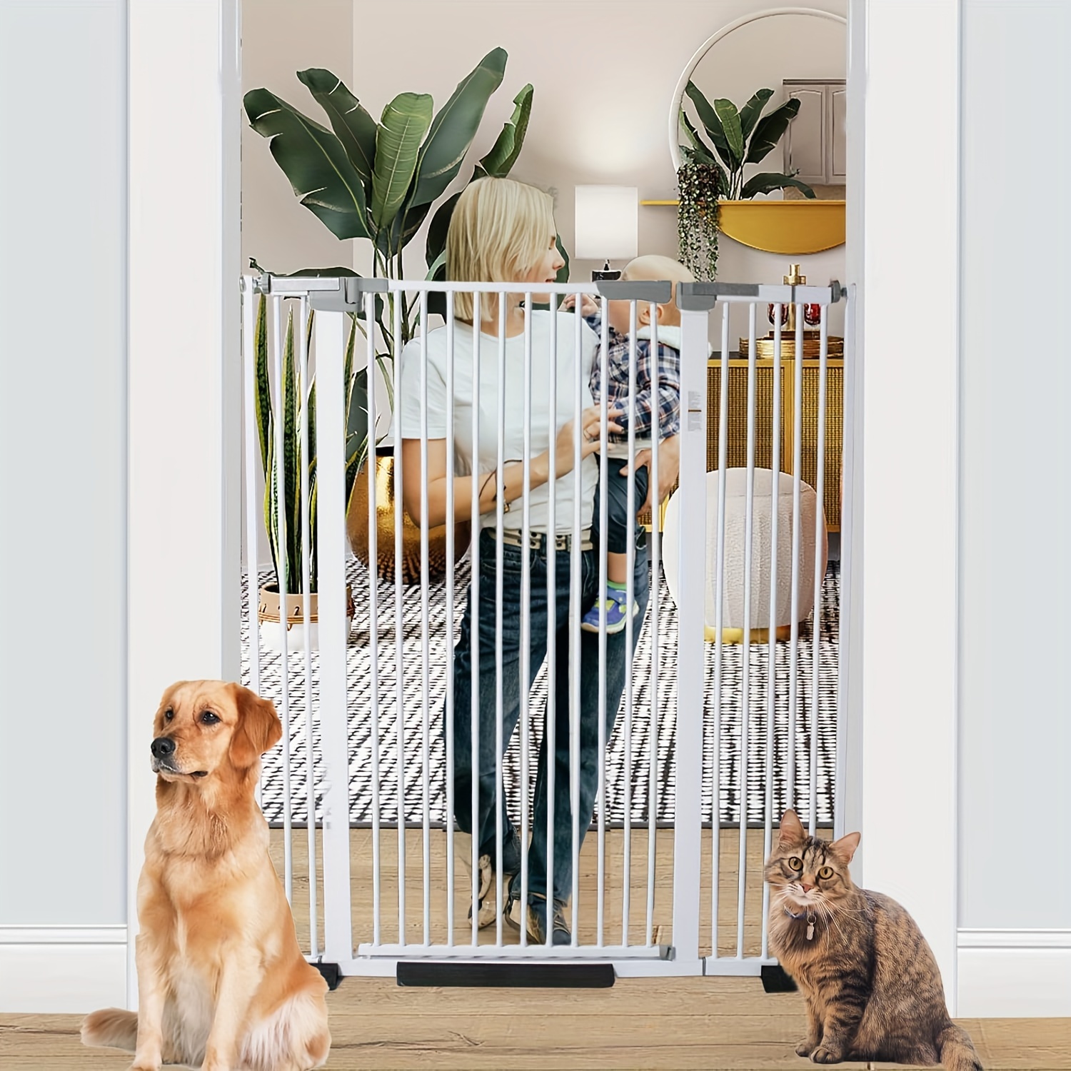 

51 Inch Extra Tall Cat Pet Gate For Doorway, 30.31"-44.07" Auto Close Pet Gate, Safety Pet Gates Child Gate For Stairs, Doorway, House