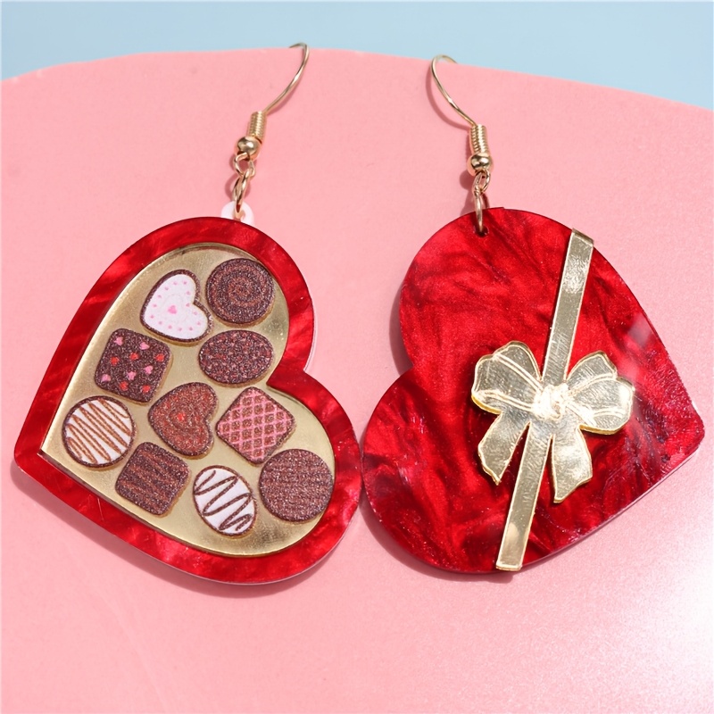 

Valentine's Day Heart-shaped Acrylic Drop & Dangle Earrings, Cute , With Gift , Alloy Ear Needle, For Date & , Ideal For All