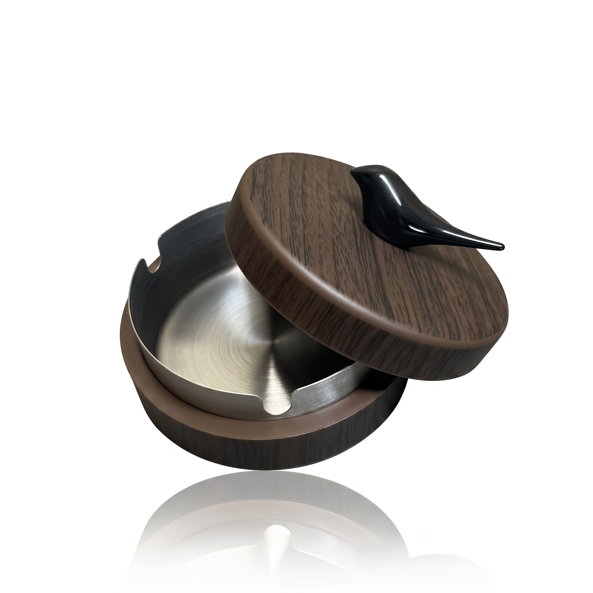 Bird-Shaped Ashtray with Lid, Windproof Ash Holder with Stainless Steel Liner, Easy-To-Clean Wood-Grain Ash Tray for Home Office