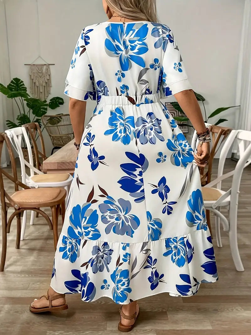 plus size elegant floral midi dress women spring summer crew - Temu Oman plus size elegant floral midi dress women spring summer crew - Temu Oman