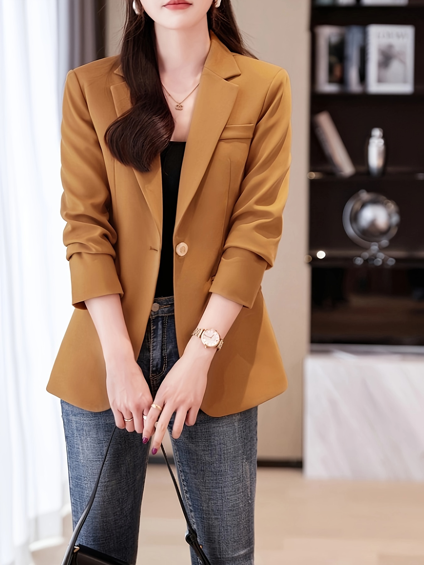 Lapel Neck Single Button * Casual Long Sleeve * For Office & Work, Women's  Clothing
