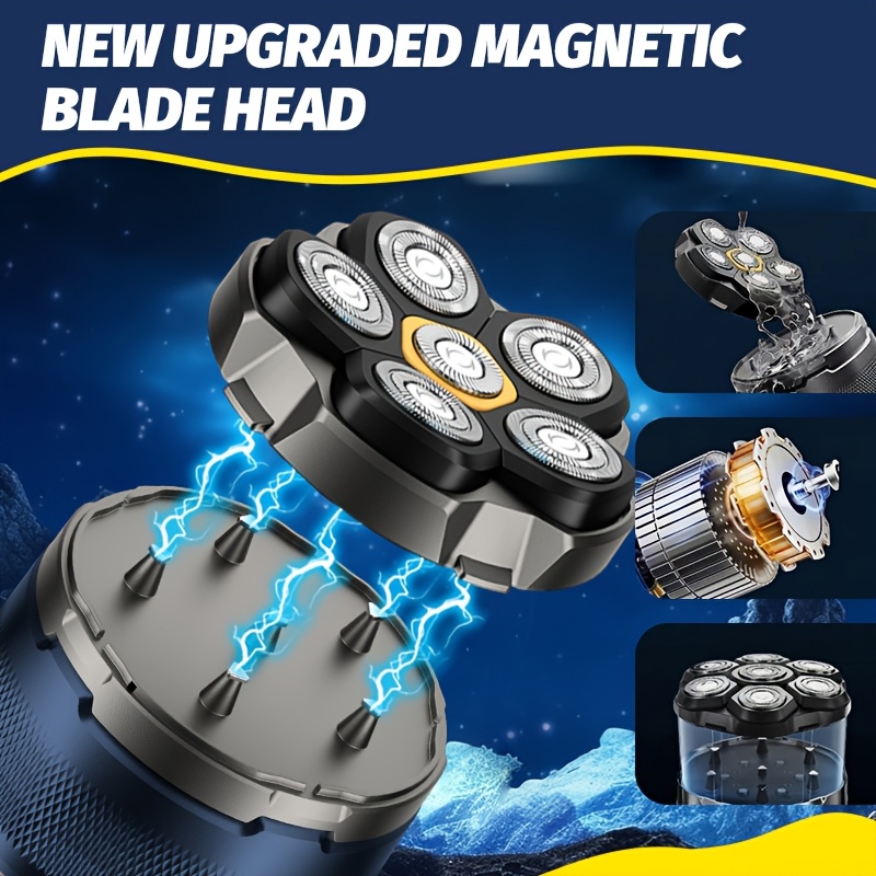 Bald Head Essential, Six-blade Magnetic Levitation, Closer to The Skin, Digital Display Of Battery Power, High-power Rotation Without Jamming, Easy to Wash And Maintain, Electric Shaver.