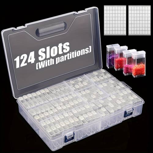 124 84 slot handmade beaded 5d storage box with adjustable dividers label stickers craft for beads jewelry making supplies diy embroidery accessories square container for art treasurers