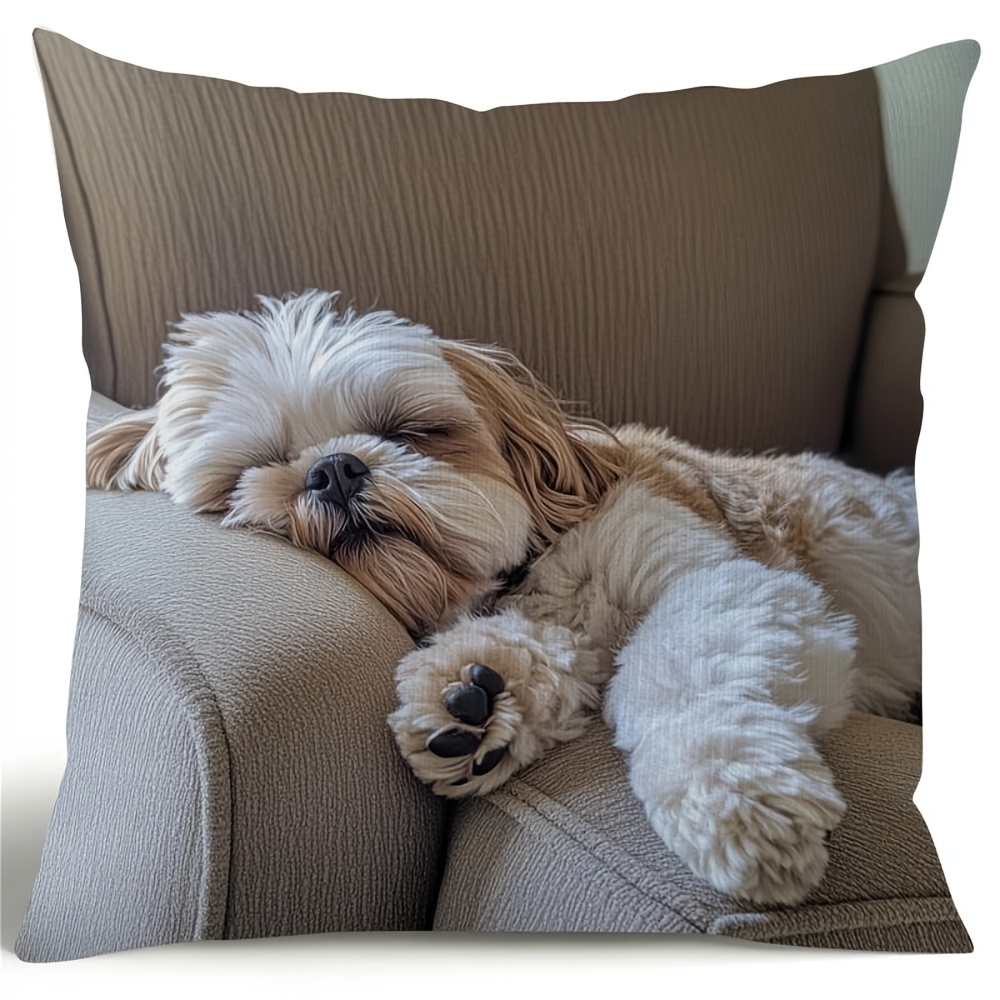 TEMU 1pc Cozy Beige Dog Sofa Pillowcase 17.72"x17.72" – Adorable Sleeping , Polyester Fabric, Zipper Closure, Machine Washable, Sofa, Bed, Office, Or