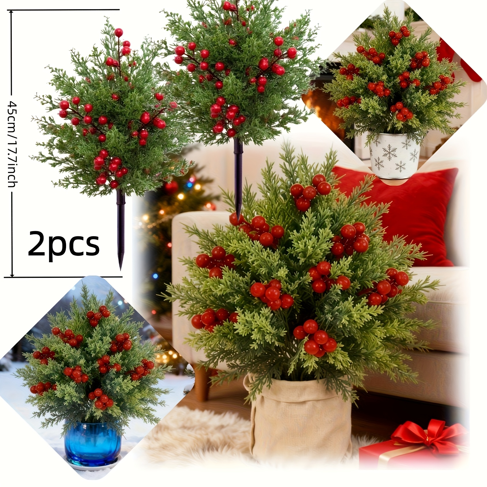 two artificial   trees   with red berries featuring a base stake provide year round greenery for decoration suitable for gardens yards and doorways     artificial cedar shrubs are durable against  