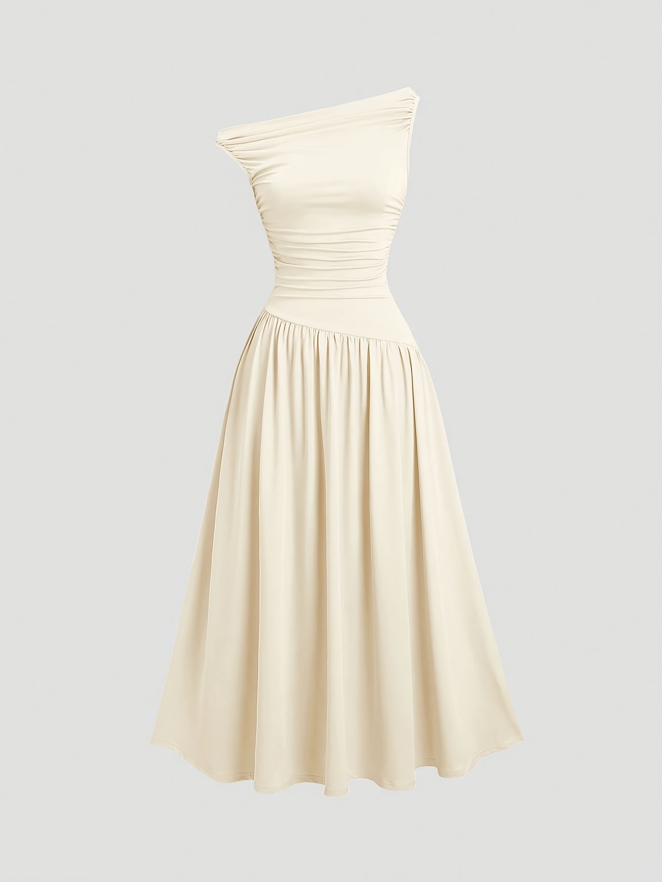 elegantes, ärmelloses damenkleid in unifarben mit asymmetrischem ausschnitt, ideal für pendeln im frühling und herbst