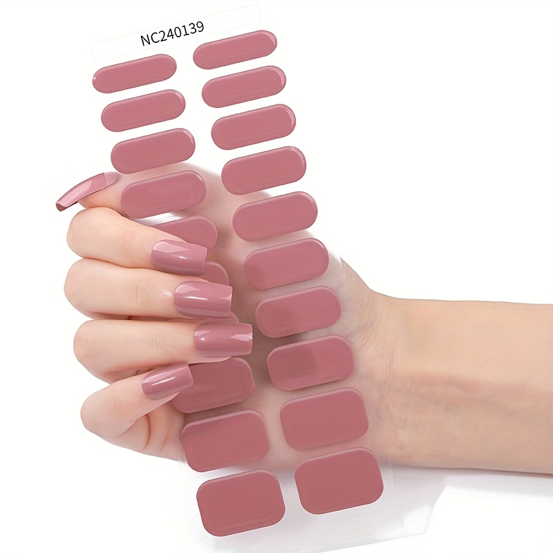 20pcs Semi Cured Gel Nail Wraps, Gentle And Elegant Morandi Solid Color Nail Stickers, Gentle Nude Light Purple Rose , A Of , Fresh And Versatile, Ladies And Shopping Dating Diy Art Supplies
