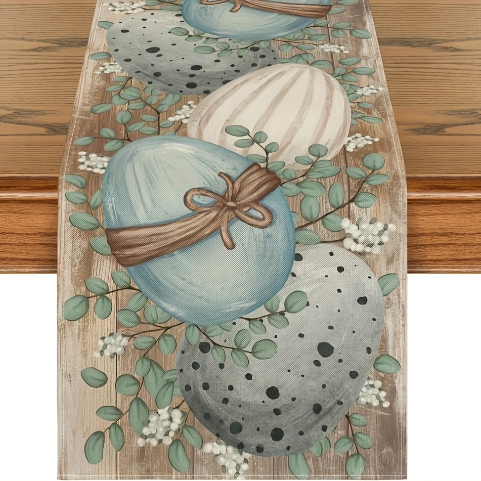 TEMU 1pc, Wood Eucalyptus Egg Easter Table Runner, Dining Table Decor For Indoor Outdoor Home Party Decor 13 X 36, 13 X 48, 13 X 72, 13 X 108