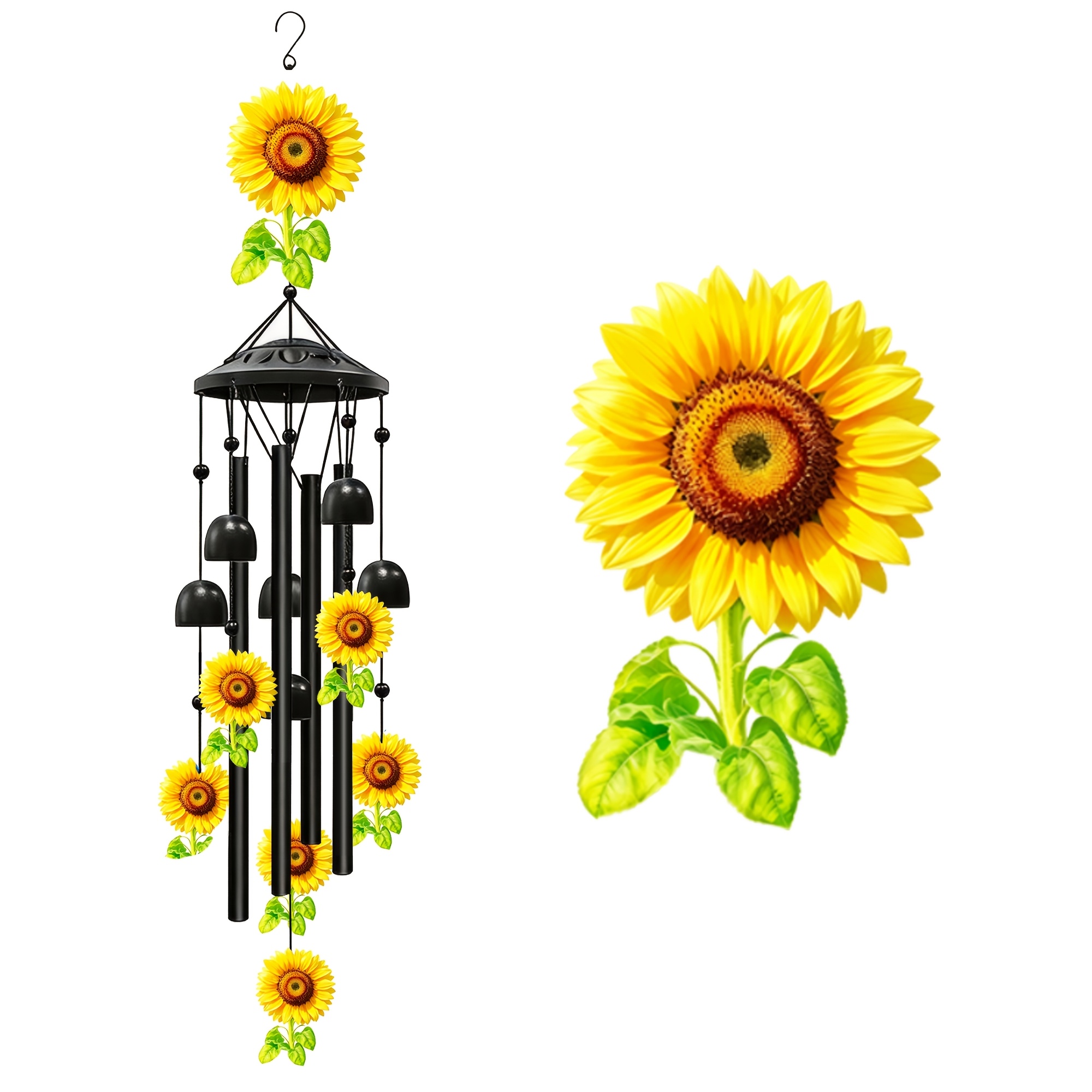 TEMU Sunflower Wind Chimes For Outside, 36" Aluminum Sunflower Gift For Home Garden Patio Decor, , Birthday, Sunshine Gifts For Women, Memorial Wind