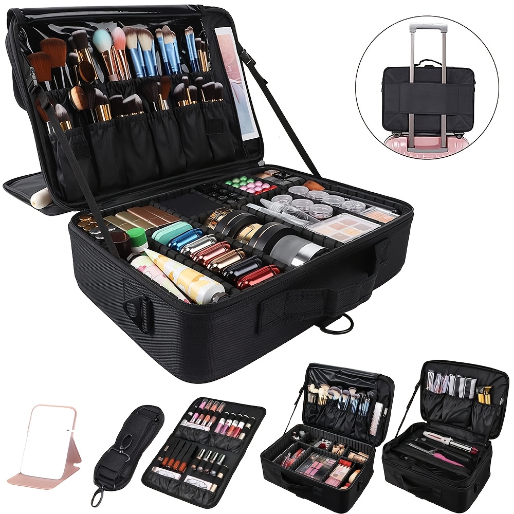 Makeup Case Professional Train Case Large Makeup Bag, Travel Cosmetic Organizer Brush Holder Makeup Artist Storage Box, for Cosmetics Makeup Brushes Toiletry Jewelry Digital Accessories, 15.8 Inches, with Adjustable Dividers and Shoulder Strap 3 Makeup Case Professional Train Case Large Makeup Bag, Travel Cosmetic Organizer Brush Holder Makeup Artist Storage Box, for Cosmetics Makeup Brushes Toiletry Jewelry Digital Accessories, 15.8 Inches, with Adjustable Dividers and Shoulder Strap - Image 3