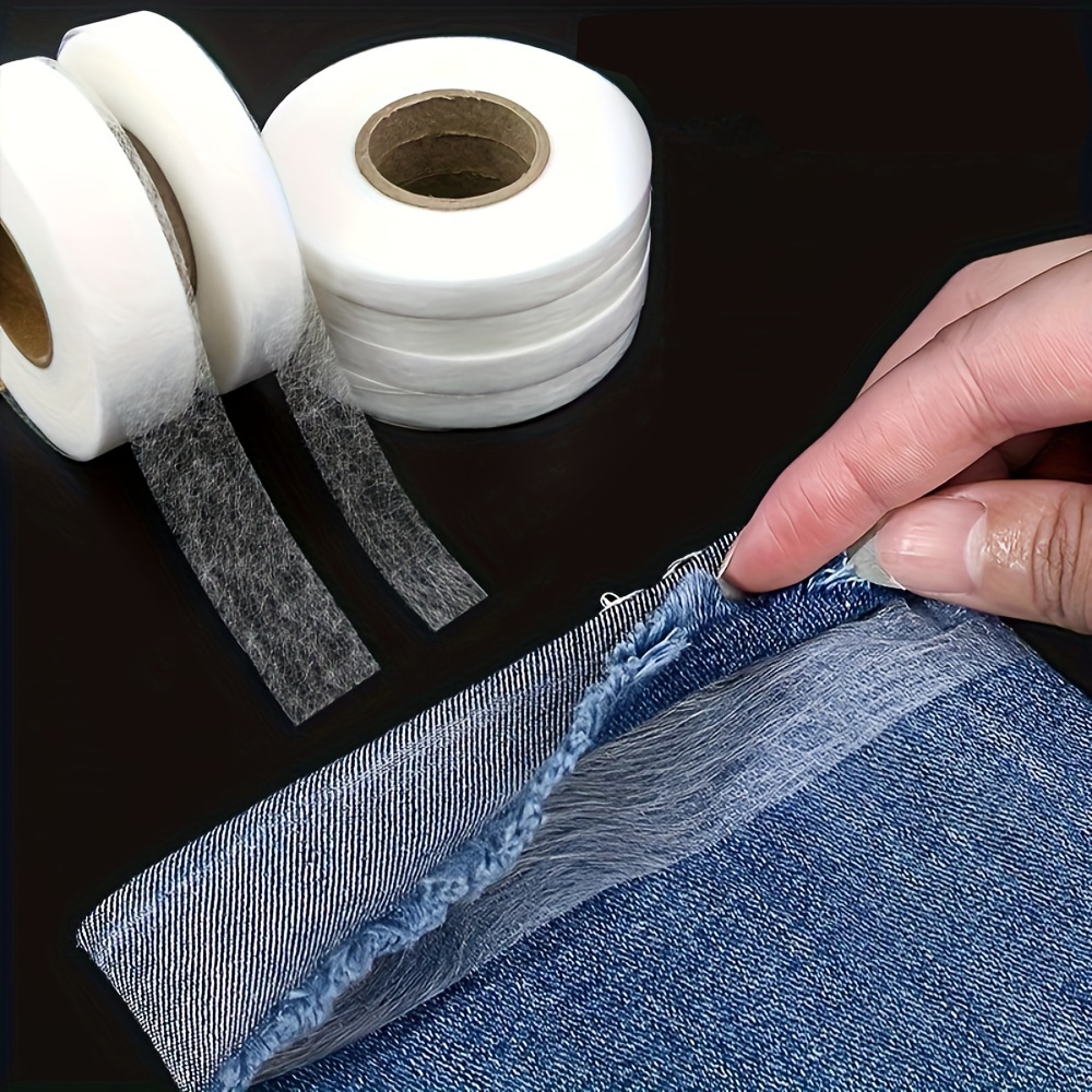 

Bande thermocollante non tissée - Adhésif textile couture pour ourlets de vêtements, jeans, rideaux, 0,59 pouce x 54,68 yards, blanc