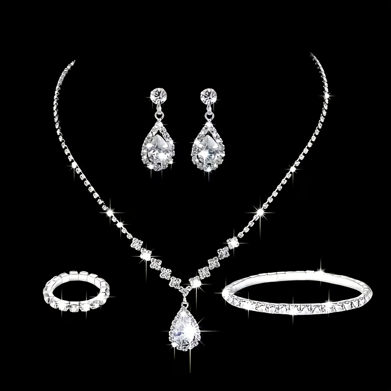 * Jewelry Set, Sparkling * Jewelry, Sweet And * Ear Studs Ring Necklace Combination Jewelry, Bridal Wedding Additions