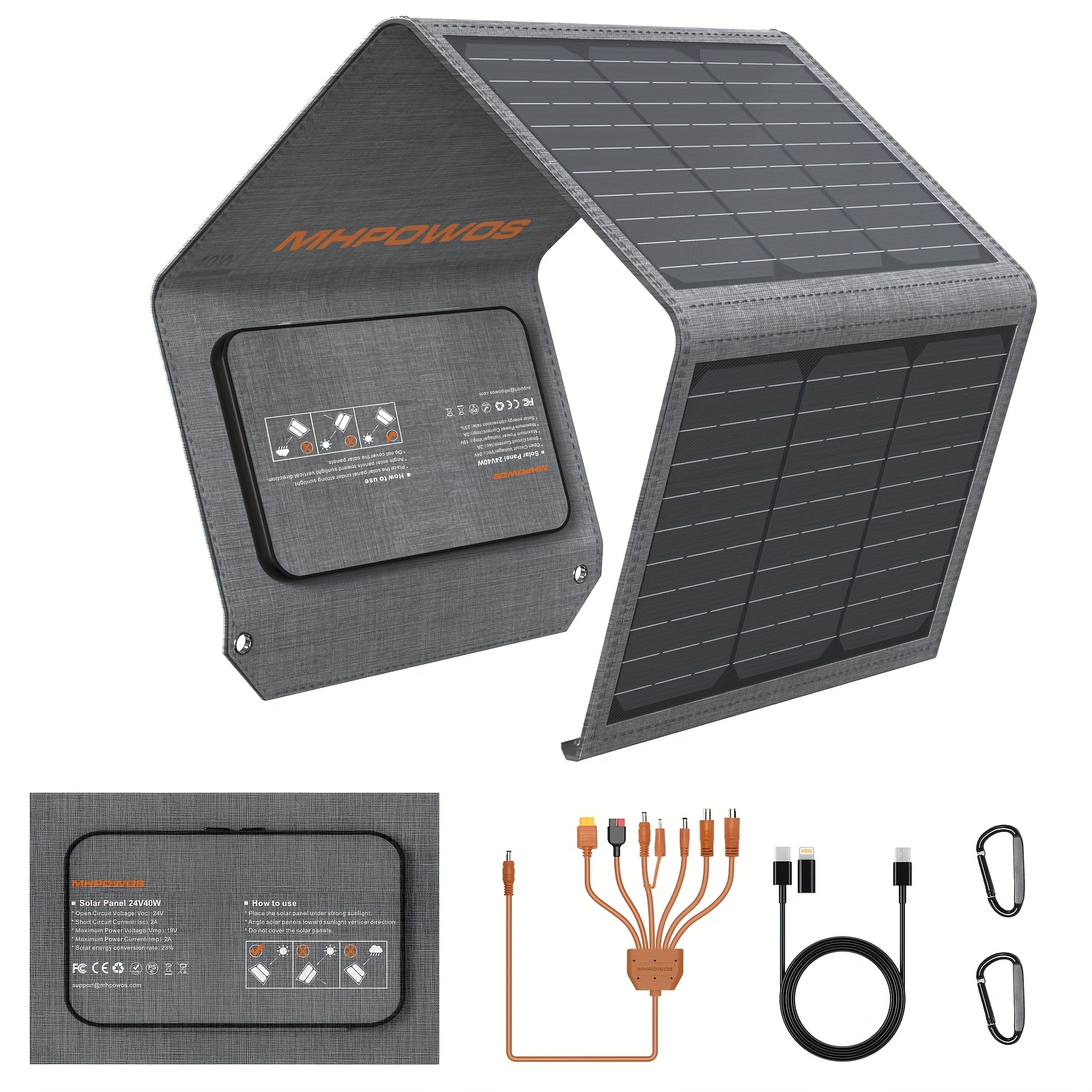 Image of Mhpowos 40w 18v Monocrystalline Solar Panel, , Long Service Life, Compatible With Multiple Devices, Portable And Foldable Power Bank, Suitable For Camping, Hiking, And Travel Use