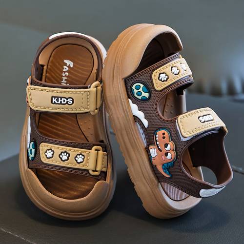childrens closed toe sandals 2026 summer boys toddler and grade cute cartoon dinosaur sole comfortable anti collision anti kick closed toe sandals