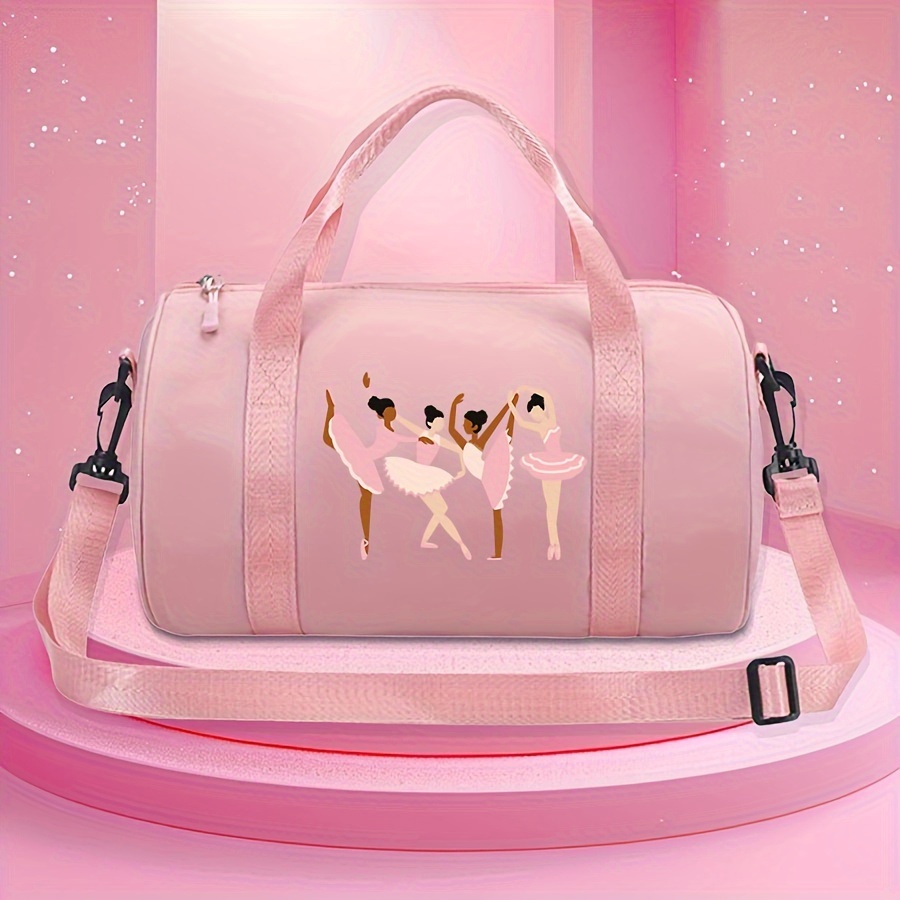 TEMU 1pc Ballet Dance Bag With Pink Ballet Dancer Prints - Foldable Dance Handbag With Adjustable Strap, Lightweight Pink Purse For Ballet Practice,