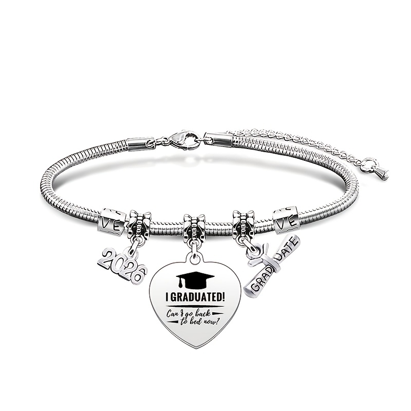 TEMU 2026 Back-to-school Celebration Bracelet - Adjustable Stainless Steel Chain With "love" And "class Of 2026" Engraved Pendants, Heart And