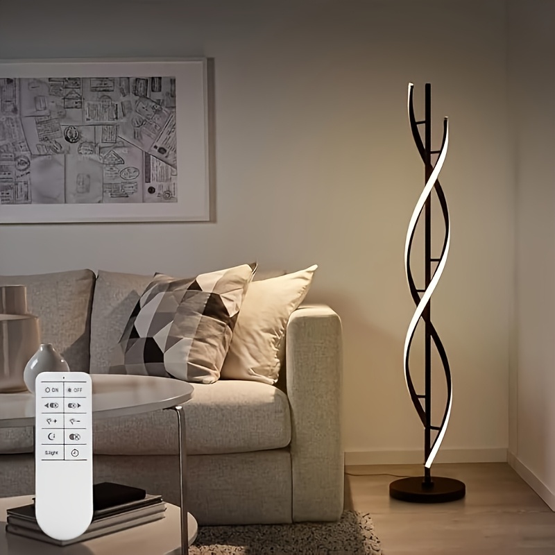 60" Modern Black Led Spiral Floor Lamp With Remote - 3-color Changing Dimmable Standing Lamp Bracket - White/black, Adjustable Lighting Floor Lamp For Living Room